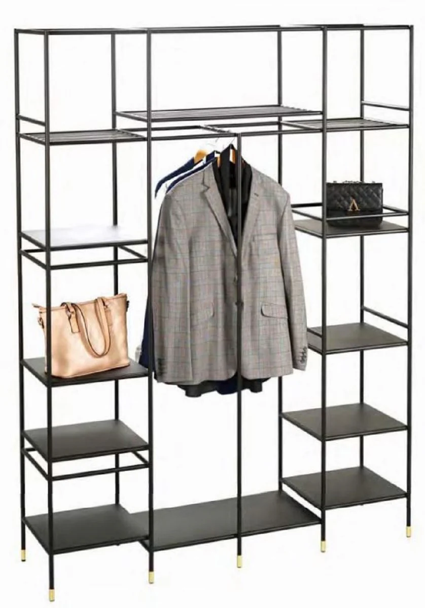 Luxus Metall Regalschrank Schwarz / Messingfarben 150 x 40 x H. 200 cm - Wohnzimmerschrank - Bücherschrank - Metall Möbel