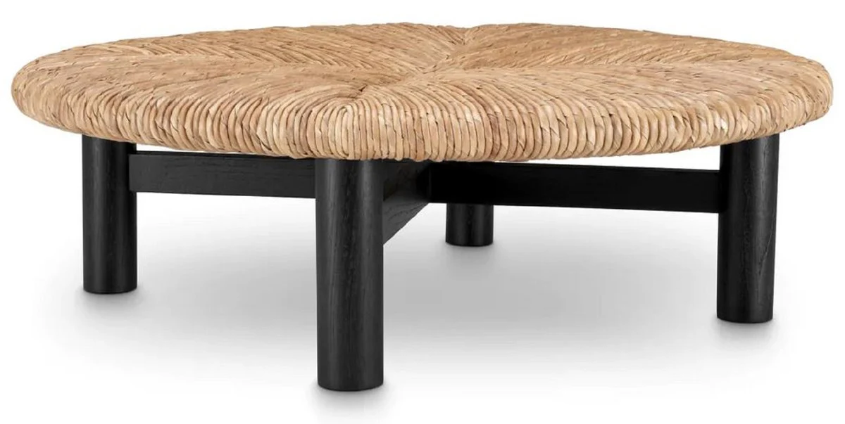 Luxus Couchtisch Naturfarben / Schwarz Ø 100 x H. 30,5 cm - Runder Wohnzimmertisch - Wohnzimmer Möbel - Luxus Möbel - Luxus Einrichtung