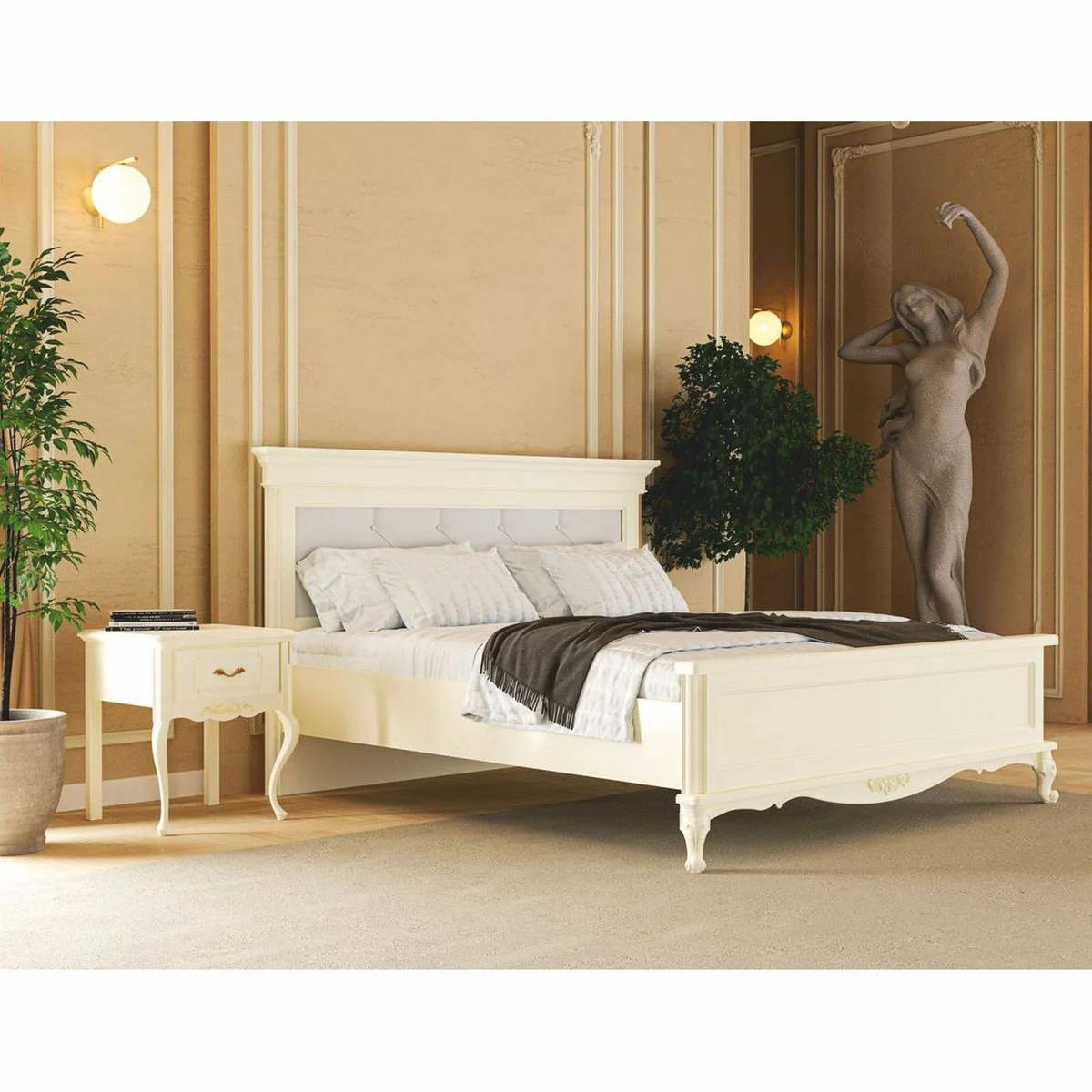 Luxus Barock Nachttisch mit Schublade Creme H. 60 cm - Barock Möbel