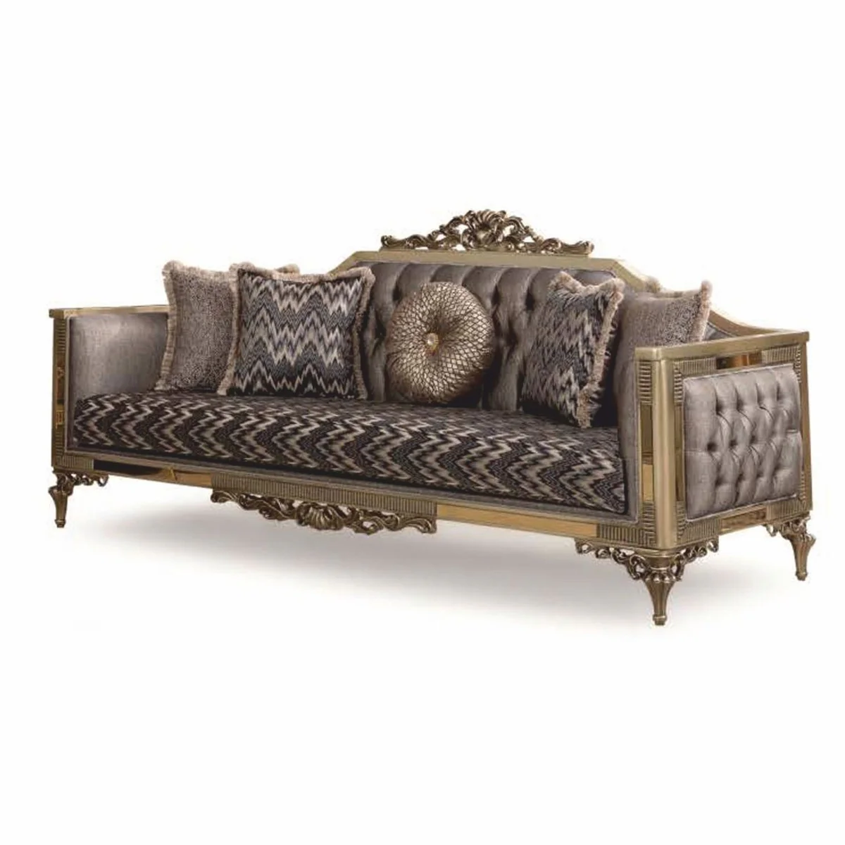 Luxus Barock Wohnzimmer Sofa Grau / Gold 230 cm - Barock Möbel