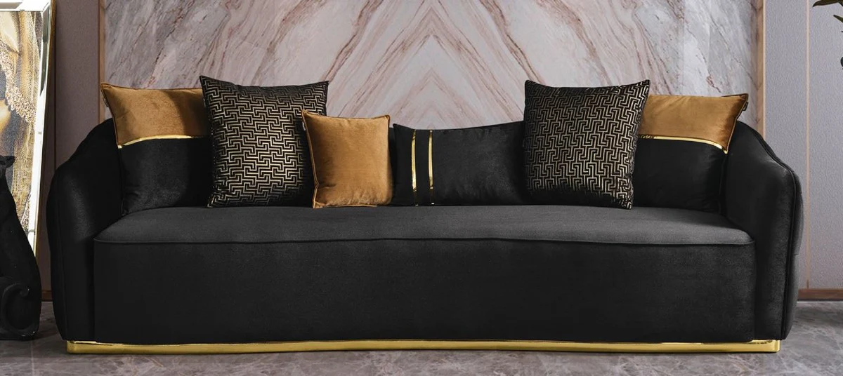 Luxus Sofa Schwarz / Gold 240 x 100 x H. 80 cm - Wohnzimmer Sofa - Wohnzimmer Möbel - Luxus Möbel - Wohnzimmer Einrichtung - Luxus Einrichtung - Luxus Qualität