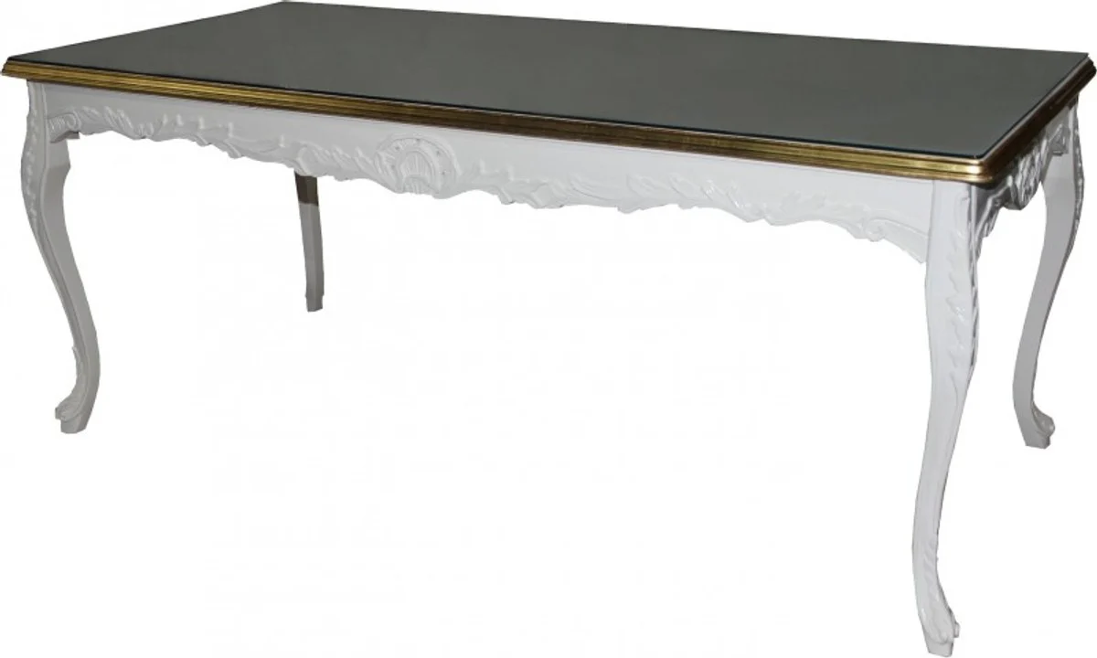 Barock Esstisch leicht Cremebarben/Gold 200 cm x 90 cm- Esszimmer Tisch - Antik Stil Möbel - Limited Edition