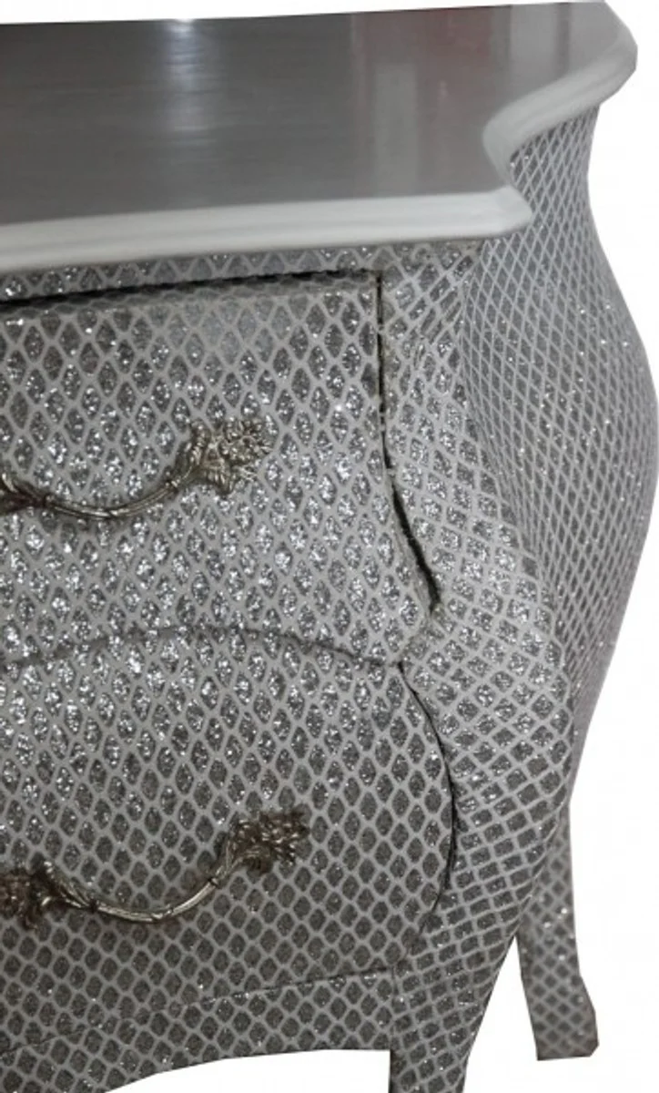 Barock Kommode Weiß / Glitzerlook 120cm