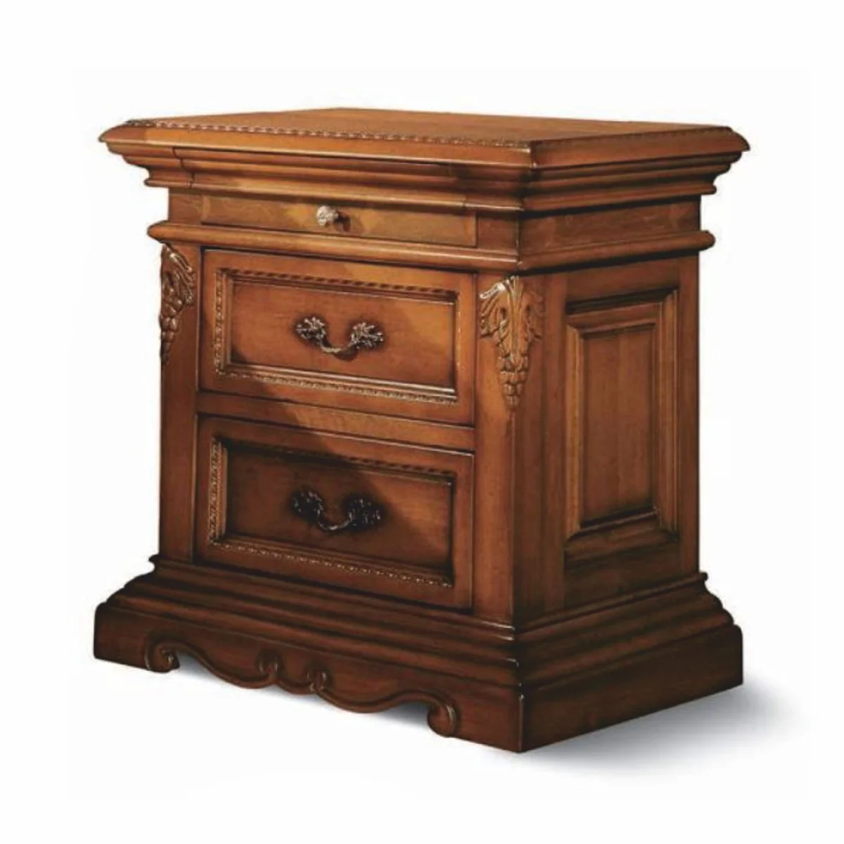 Luxus Barock Nachtkommode mit 3 Schubladen Braun - Made in Italy