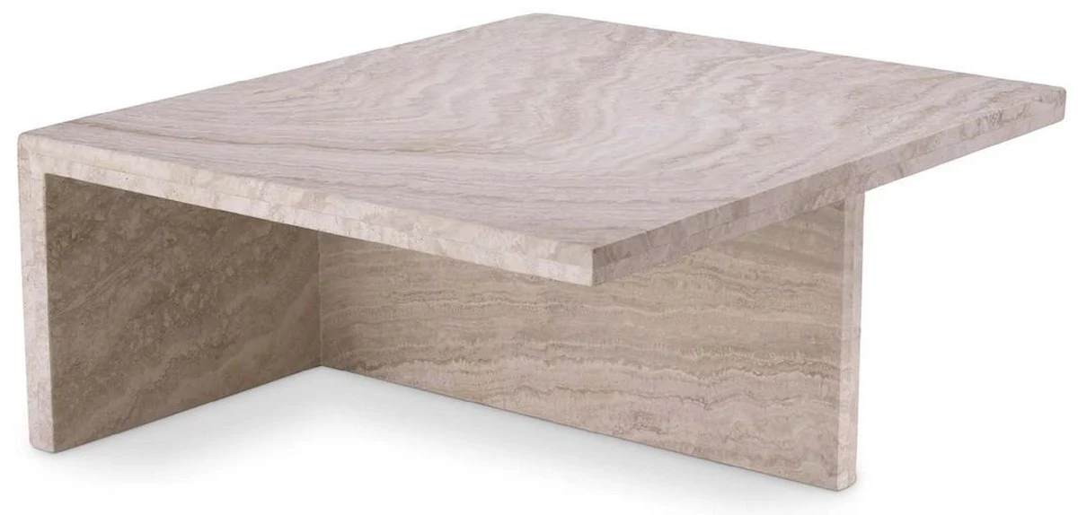 Luxus Travertin Couchtisch Beige 70 x 60 x H. 28 cm - Naturstein Wohnzimmertisch - Wohnzimmer Möbel - Naturstein Möbel - Travertin Möbel - Luxus Möbel - Luxus Einrichtung