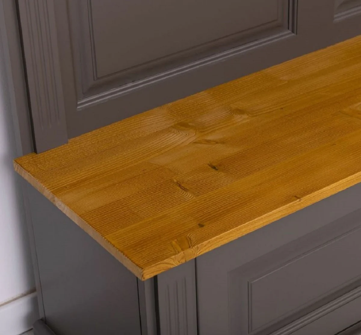 Landhausstil Massivholz Garderobenschrank Dunkelgrau / Hellbraun 140 x 41 x H. 210 cm - Wand Garderobe - Flur Schrank - Flurmöbel - Garderobenmöbel - Landhausstil Möbel