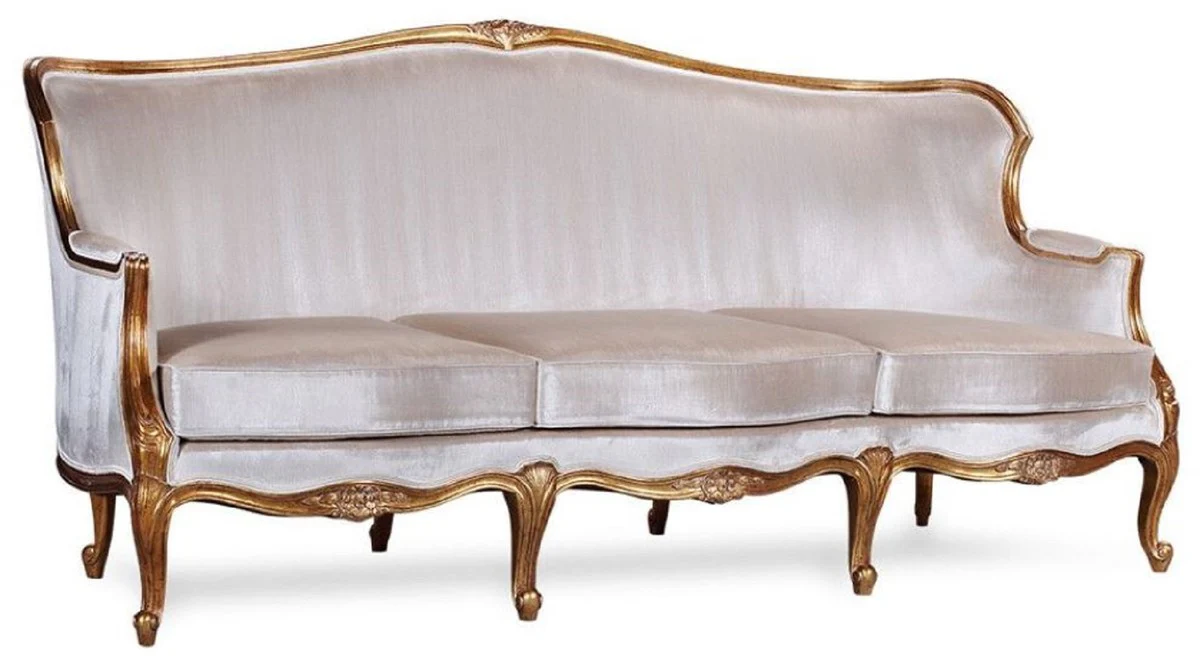 Luxus Barock Sofa Silber / Antik Gold - Prunkvolles Wohnzimmer Sofa im Barockstil - Barock Wohnzimmer Möbel - Edel & Prunkvoll