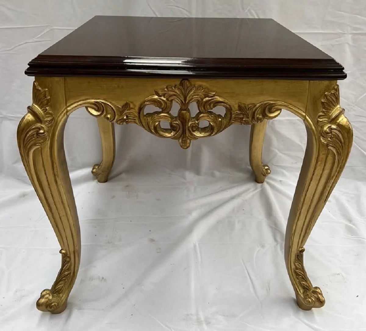 Luxus Barock Massivholz Beistelltisch Gold / Braun - Quadratischer Tisch im Barockstil - Barock Möbel - Edel & Prunkvoll