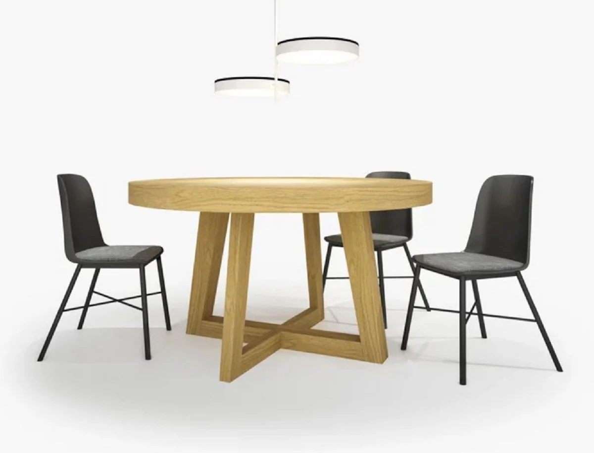 Luxus Esstisch Naturfarben 140-320 x 140 x H. 77 cm - Runder ausziehbarer Massivholz Konferenztisch - Esszimmer Möbel - Büro Möbel - Massivholz Möbel - Luxus Möbel