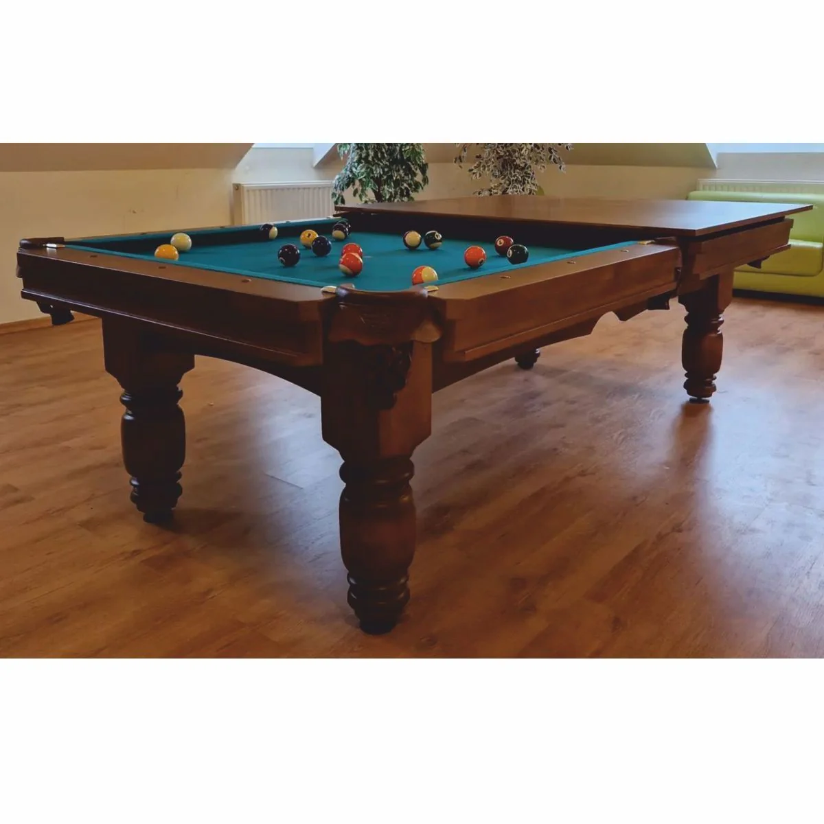 Luxus Barock Pool Billardtisch / Esstisch 7ft Braun / Grün