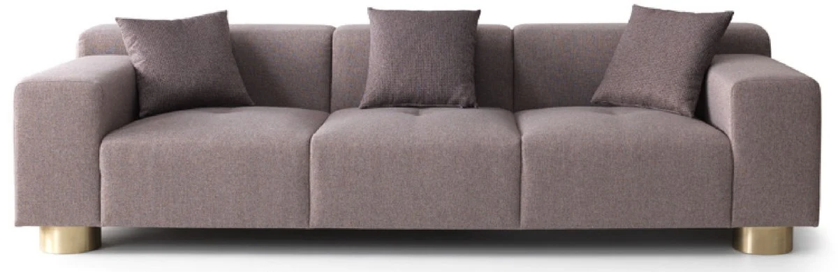 Luxus Sofa Grau / Messing 260 x 100 x H. 70 cm - Wohnzimmer Sofa - Hotel Sofa - Wohnzimmer Möbel - Wohnzimmer Einrichtung - Hotel Möbel - Luxus Möbel - Luxus Einrichtung