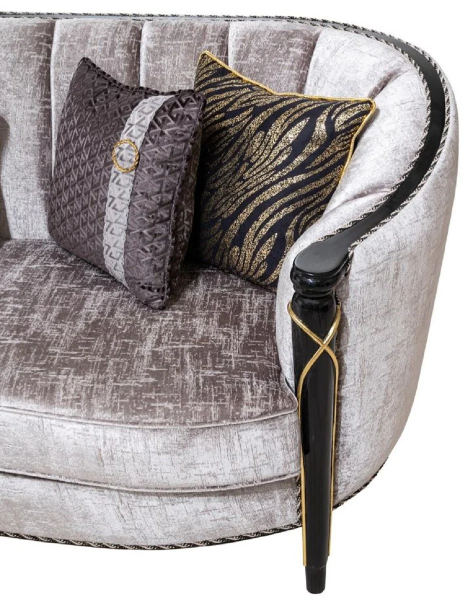Luxus Barock Wohnzimmer Sofa Silber / Schwarz / Gold 245 cm