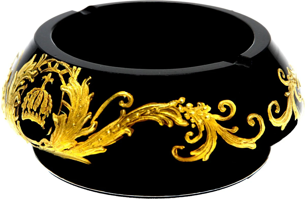 Pompöös by Luxus Aschenbecher mit 24 Karat Vergoldung Schwarz / Gold Ø 15,5 x H. 6,5 cm - Pompööser Glas Aschenbecher designed by Harald Glööckler