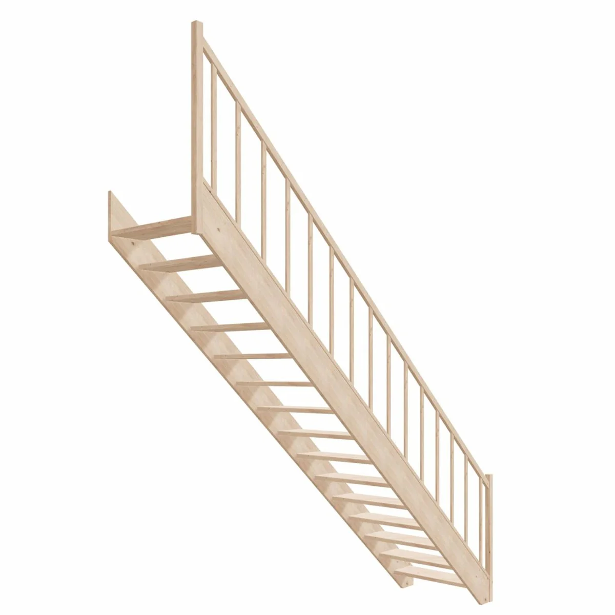 Luxus Holztreppe mit Geländer linke Seite Naturfarben H. 307 cm