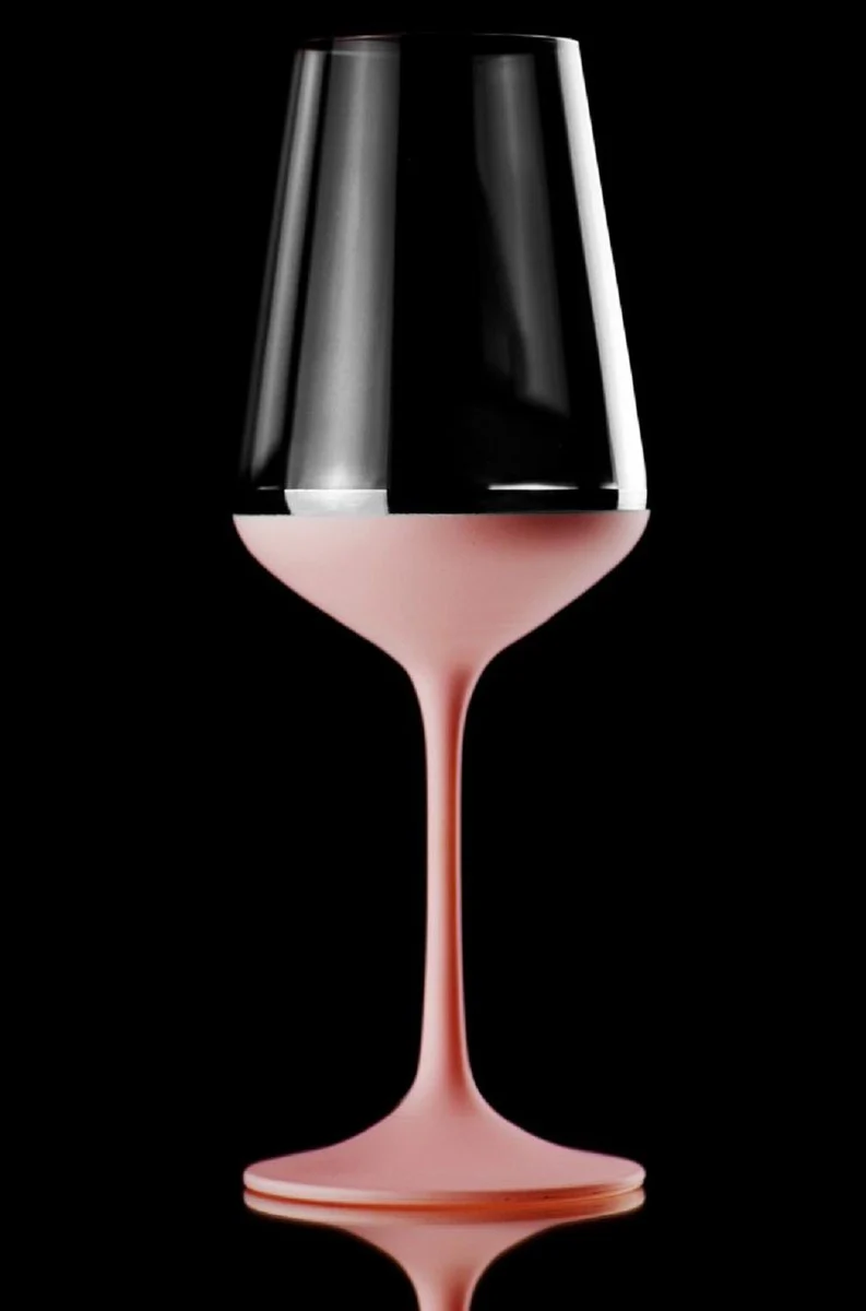 Luxus Rotweinglas 6er Set Altrosa / Silber Ø 8,5 x H. 24 cm - Handgefertigte und handbemalte Weingläser - Hotel & Restaurant Accessoires - Luxus Qualität