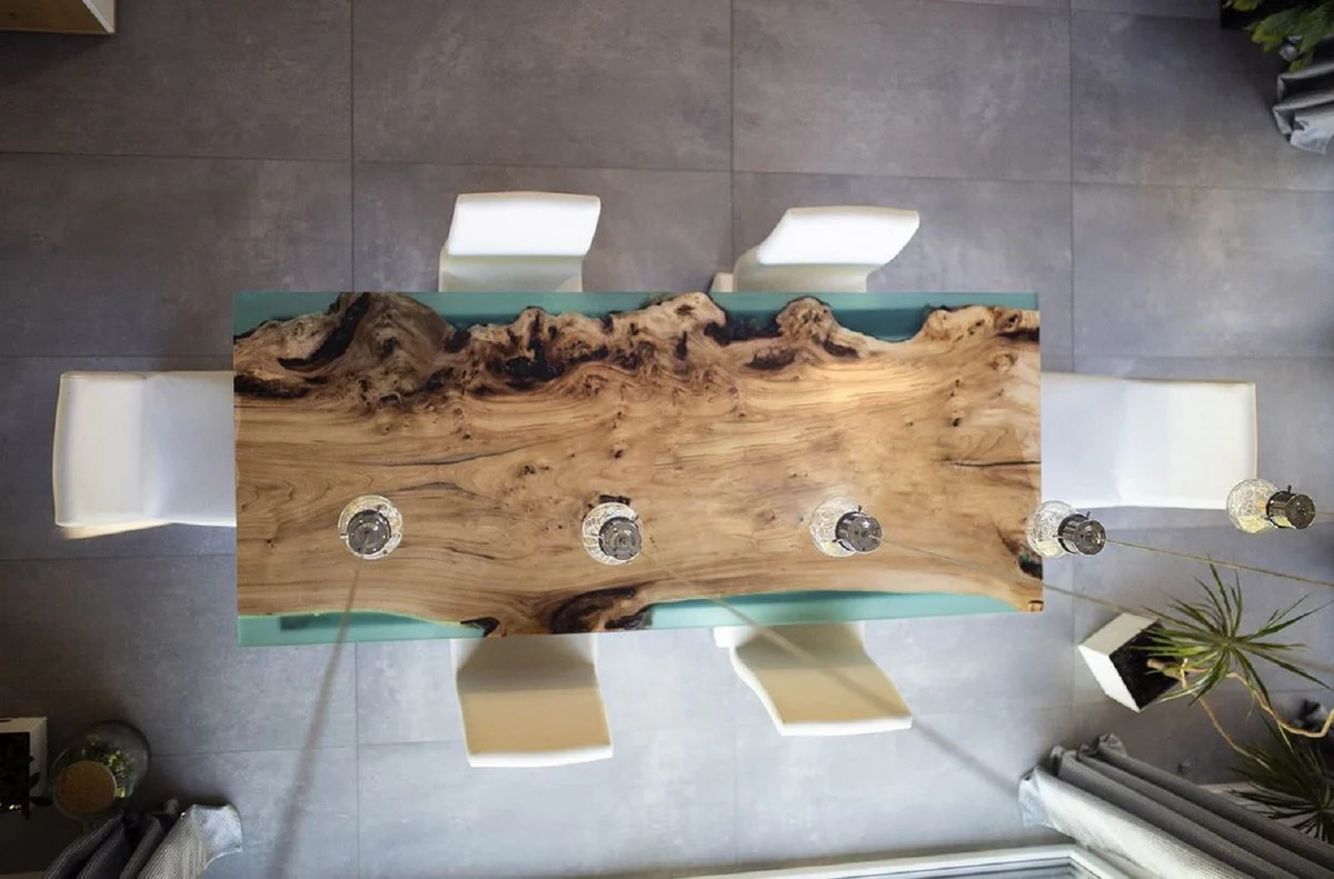 Luxus Esstisch Naturfarben / Braun / Grün 200 cm