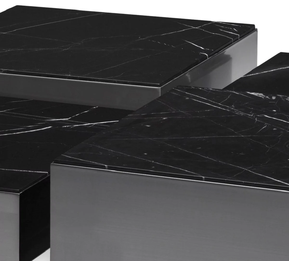 Luxus Edelstahl Couchtisch Set mit Marmor Tischplatten Bronze / Schwarz - Wohnzimmer Möbel - Luxus Möbel - Luxus Kollektion