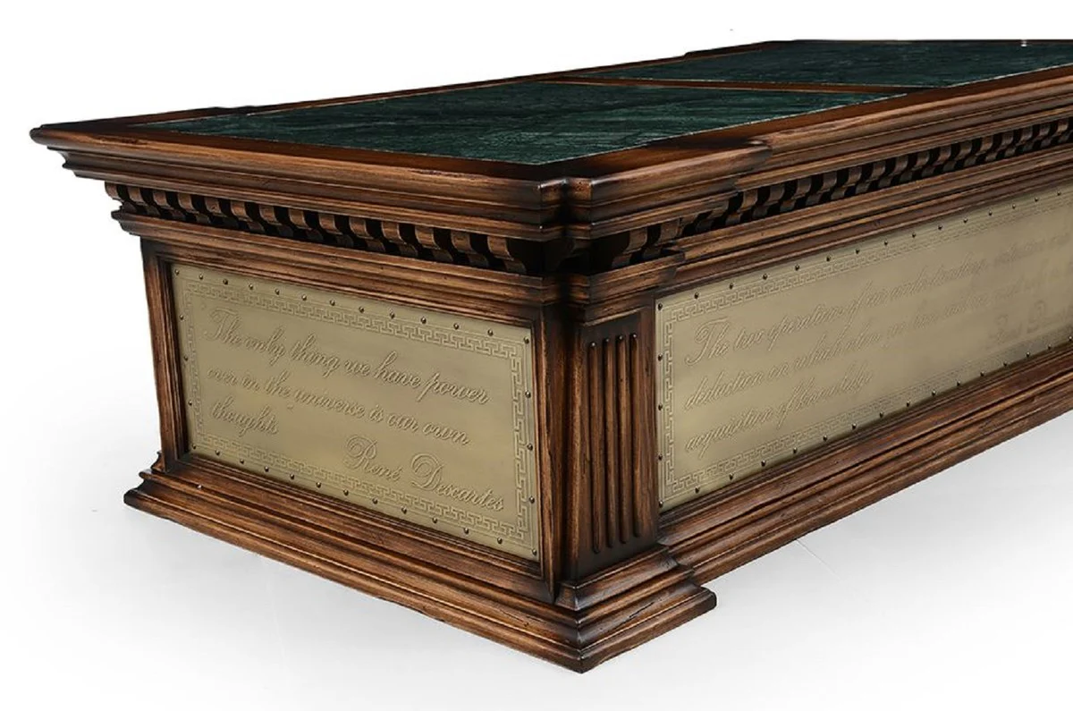 Luxus Vintage Stil Couchtisch Braun / Grün / Messing 156 x 89,5 x H. 48 cm - Rechteckiger Massivholz Wohnzimmertisch mit Schublade - Luxus Vintage Stil Wohnzimmer Möbel