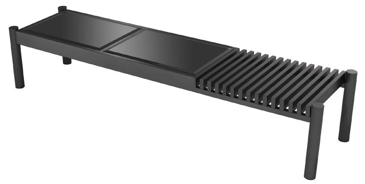 Luxus Couchtisch Bronzefarben / Schwarz 180 x 44 x H. 35,5 cm - Edelstahl Wohnzimmertisch mit Glasplatten - Wohnzimmer Möbel - Luxus Möbel