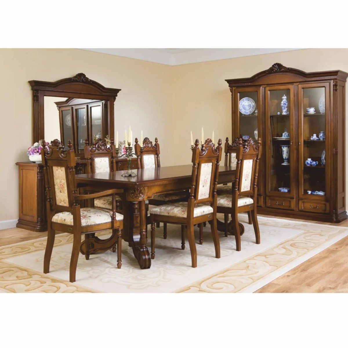 Luxus Barock Esstisch Dunkelbraun / Braun 200-276 cm - Barock Möbel