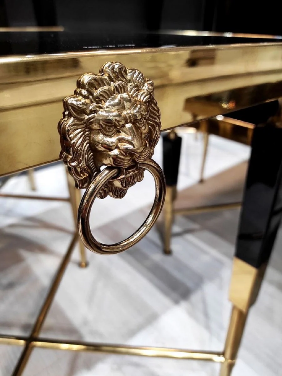 Luxus Beistelltisch Schwarz / Gold 50 x 50 x H. 60 cm - Quadratischer Tisch mit Kunstmarmor Tischplatte - Luxus Wohnzimmer Möbel - Hotel Möbel - Luxus Einrichtung - Hotel Einrichtung