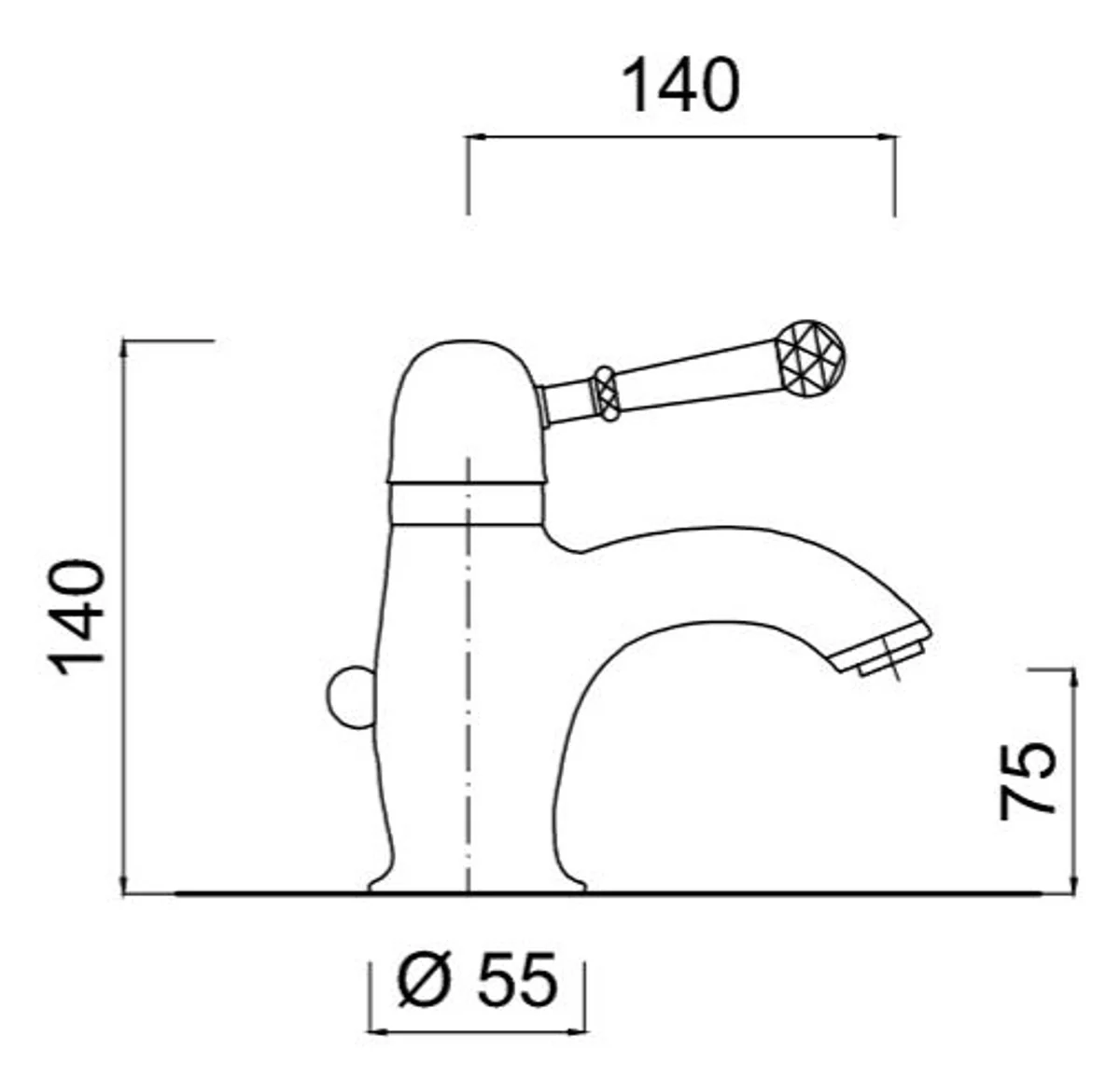 Luxus Waschtischarmatur mit Swarovski Kristallglas Silber H. 14 cm - Luxus Einhand Waschtischbatterie
