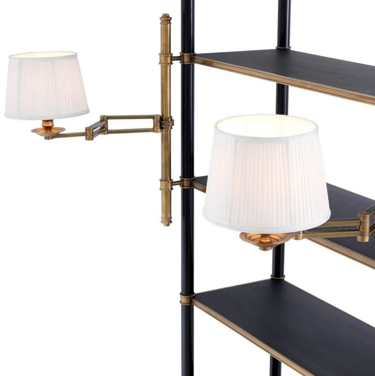 Luxus Regalschrank mit 2 schwenkbaren Leuchten Vintage Messing / Schwarz 105 x 44 x H. 250 cm - Bücherschrank - Wohnzimmerschrank - Büroschrank - Luxus Möbel