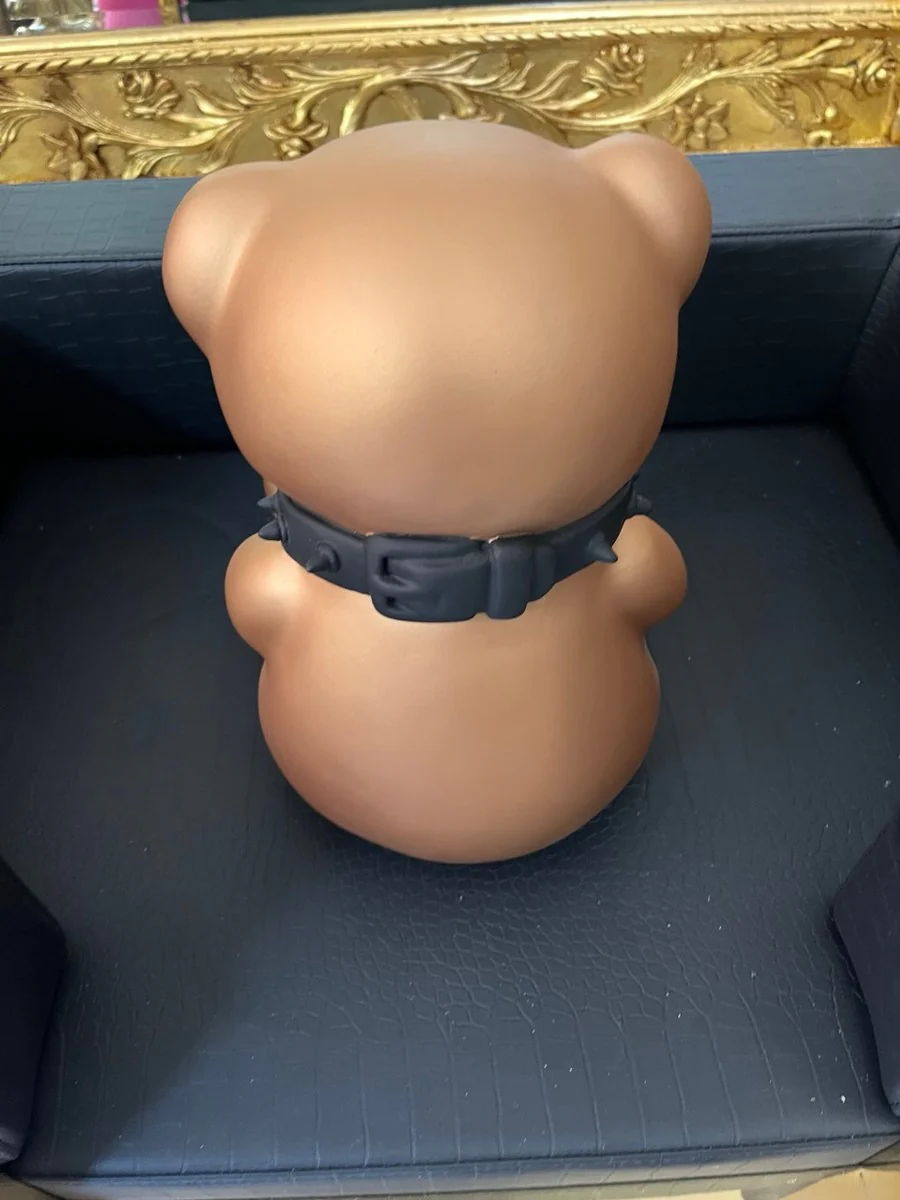 Dekofigur Teddybär Gold 31 cm – Skulptur mit schwarzem Halsband **EB**