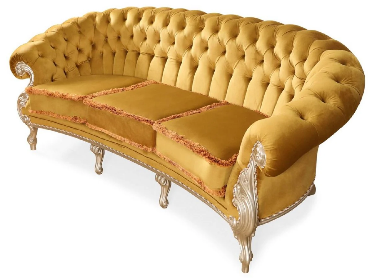 Luxus Barock Wohnzimmer Sofa Gold / Braun / Silber - Handgefertigtes Barockstil Sofa - Prunkvolle Luxus Wohnzimmer Möbel im Barockstil - Barock Möbel