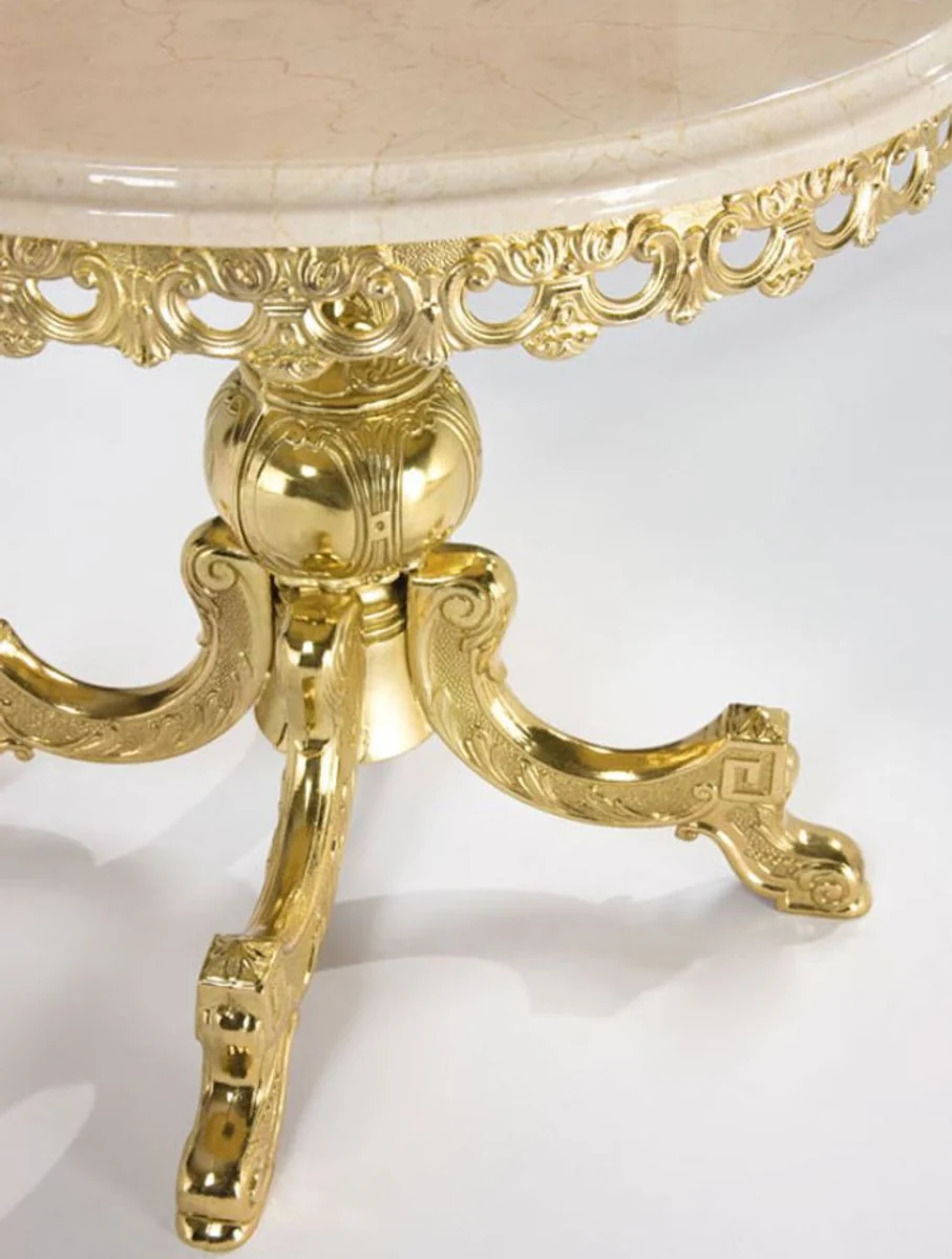 Luxus Barock Beistelltisch Gold / Cremefarben Ø 52 x H. 50 cm - Runder Messing Tisch mit Marmorplatte - Barock Wohnzimmer Möbel - Luxus Qualität