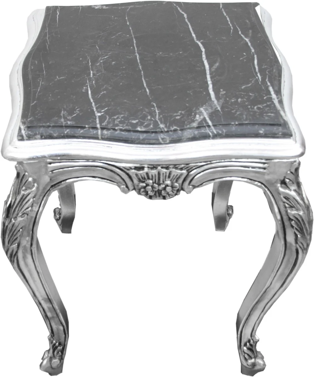 Barock Beistelltisch Silber mit schwarzer Marmorplatte 52 x 52 x H. 65 cm - Barockmöbel Beistell Tisch
