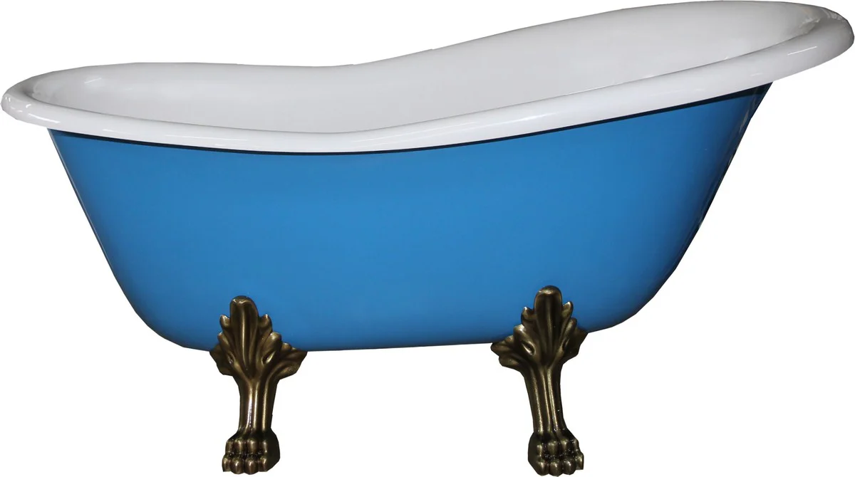 Freistehende Luxus Badewanne Jugendstil Roma Hellblau/Weiß/Altgold 1470mm - Barock Badezimmer - Mod1