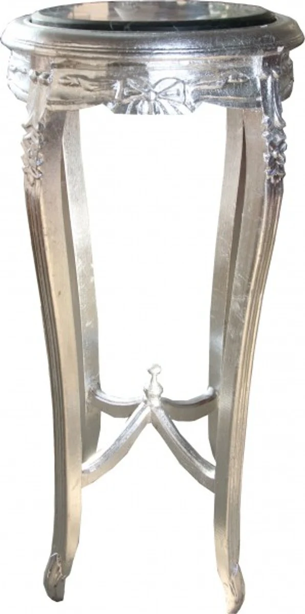 Barock Beistelltisch mit Marmorplatte Rund Silber 91 x 46 cm Antik Stil - Telefon Blumen Tisch