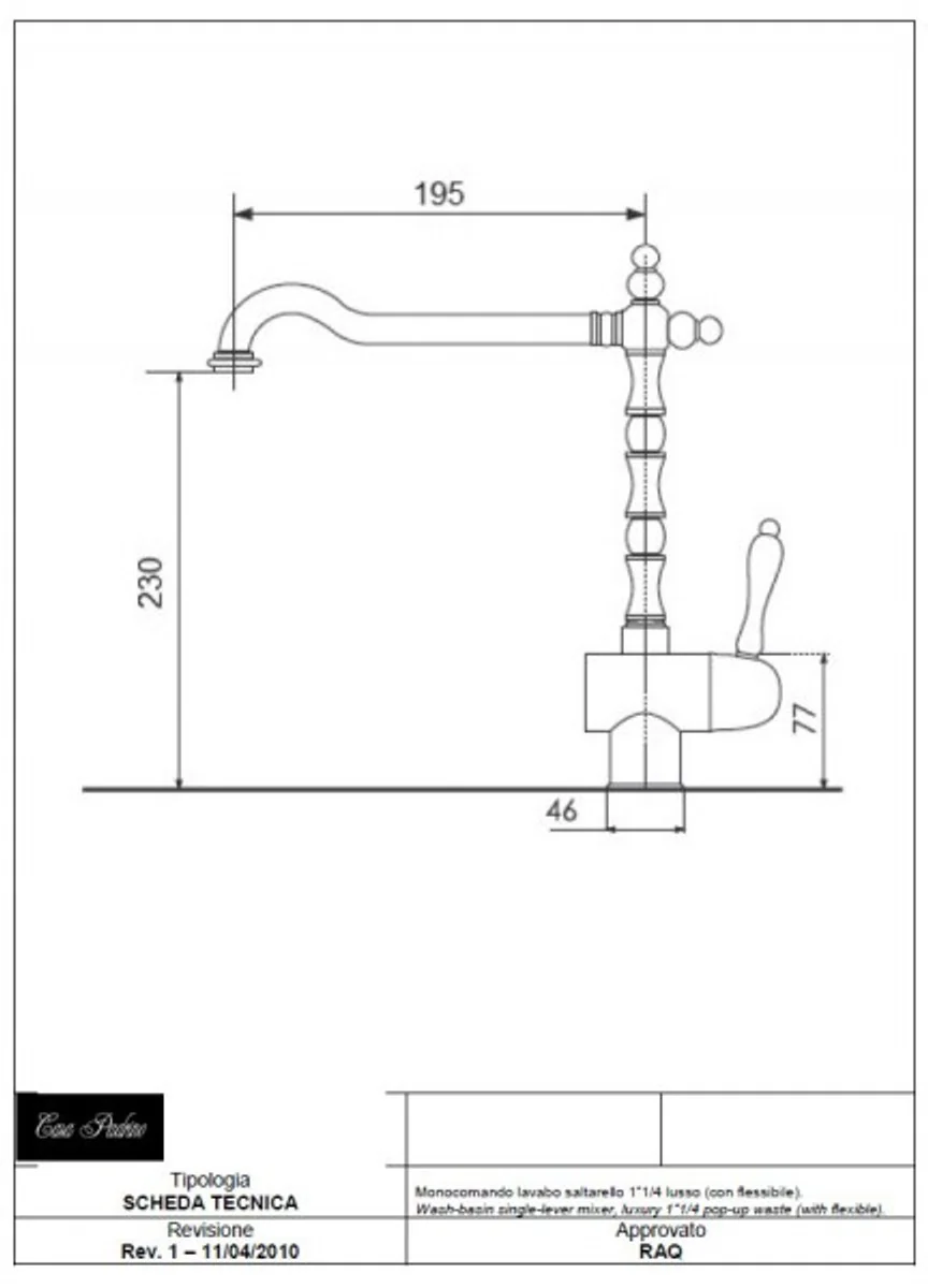 Luxus Bad Zubehör - Jugendstil Retro Waschbecken Armatur Waschtisch Einhand Waschtischbatterie Chrom Serie Milano - Made in Italy