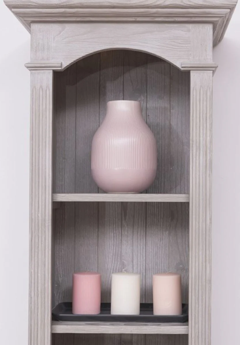 Landhausstil Regalschrank Hellgrau 50 x 33 x H. 190 cm - Massivholz Schrank mit 4 Regalen und Schublade - Landhausstil Möbel