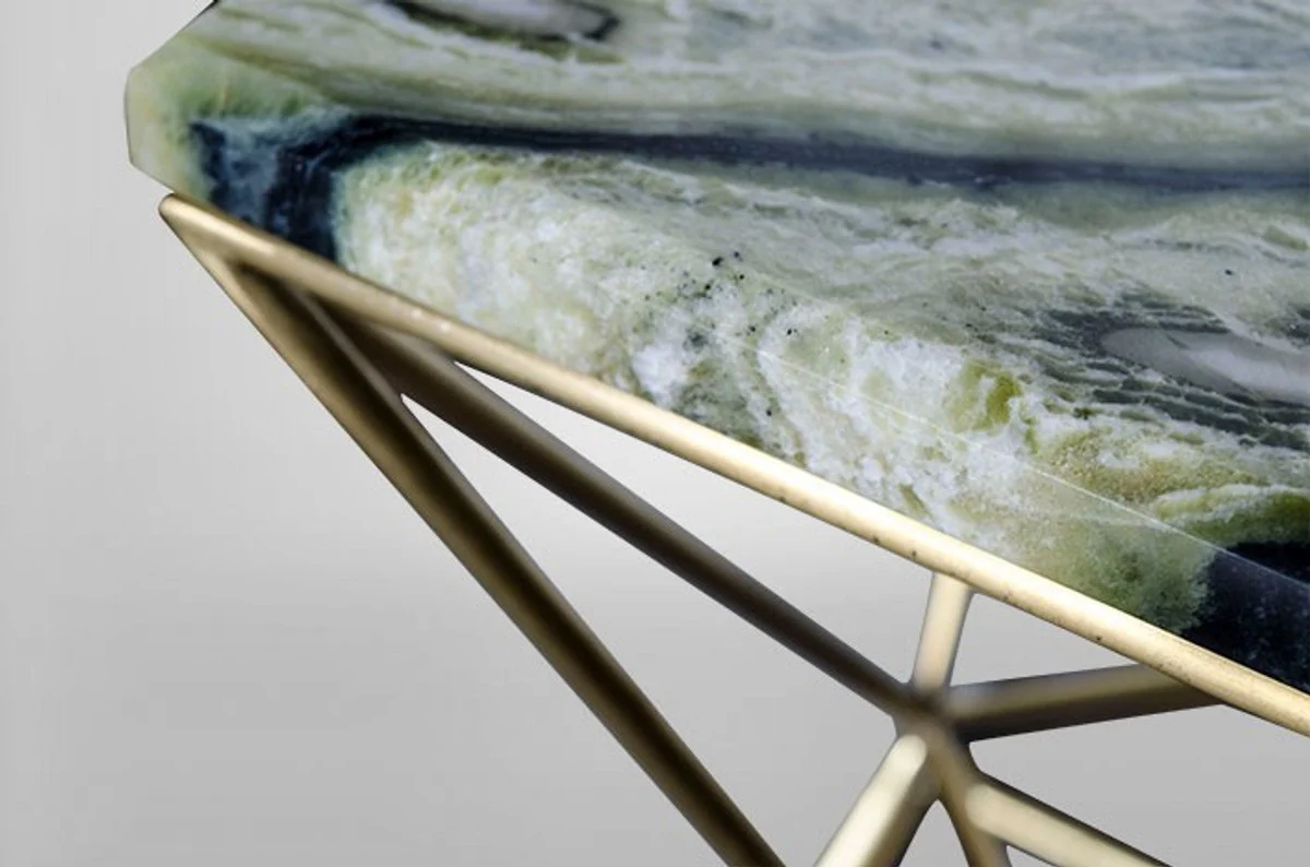 Art Deco Beistelltisch Gold Metall / Marmor 35 x 35 cm- Jugendstil Tisch - Möbel Blumentisch