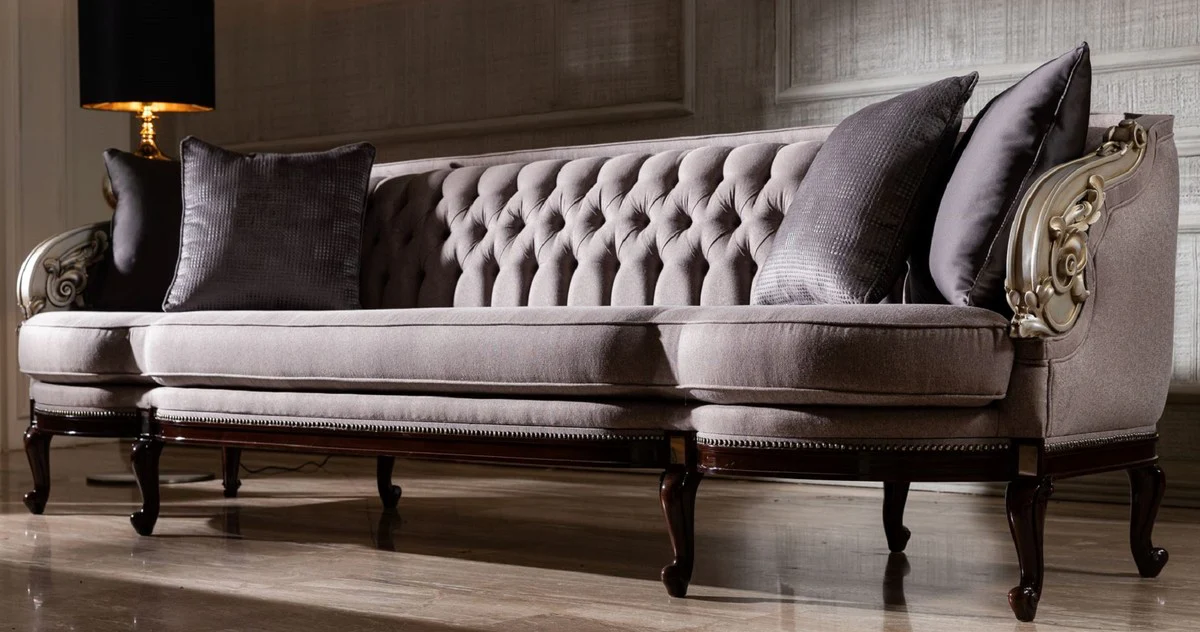 Luxus Barock Wohnzimmer Sofa Lila / Silber / Dunkelbraun - Prunkvolle Barock Wohnzimmer & Hotel Möbel