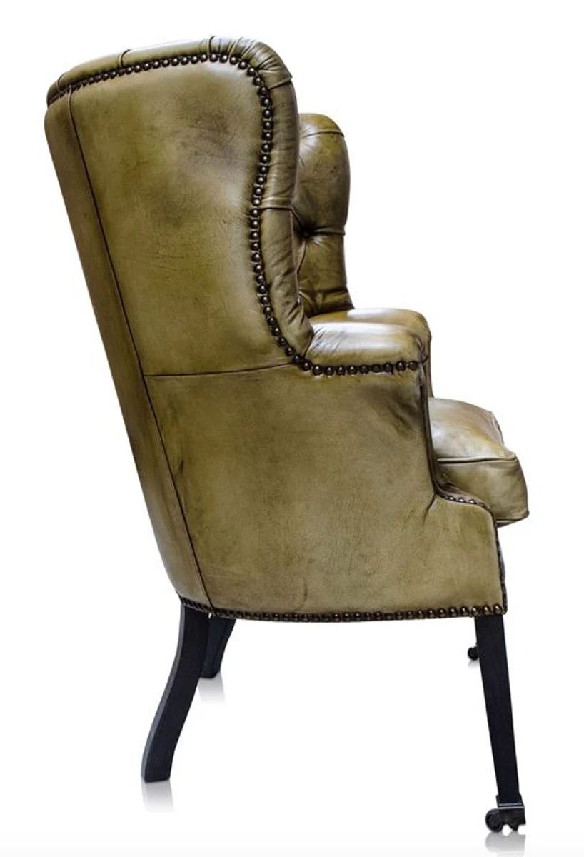 Luxus Echtleder Sessel Gelb / Schwarz 84 x 85 x H. 112 cm - Luxus Hotel Möbel