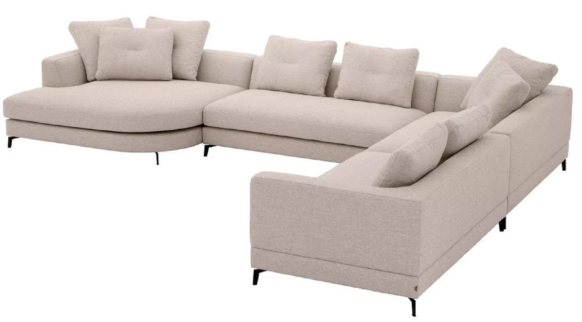Luxus Ecksofa Sandfarben / Schwarz 410 x 320 x H. 65 cm - Wohnzimmer Sofa mit Kissen - Wohnzimmer Möbel - Wohnzimmer Einrichtung - Luxus Möbel - Luxus Einrichtung