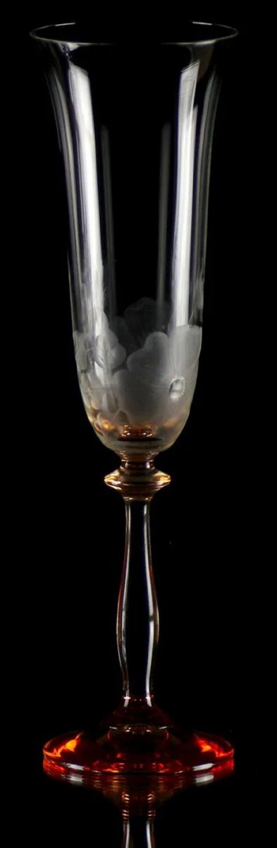 Luxus Barock Champagnerglas 6er Set Orange Ø 7 x H. 24,5 cm - Handgefertigte und handgravierte Champagnergläser mit Blumen Design - Hotel & Restaurant Accessoires