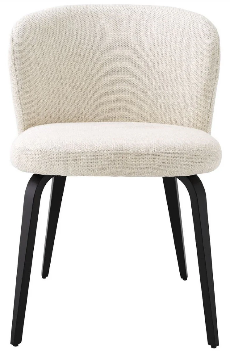 Luxus Esszimmerstuhl Naturfarben / Schwarz 57 x 69 x H. 81 cm - Gepolsterter Küchenstuhl im Retro Design - Luxus Retro Esszimmer Möbel