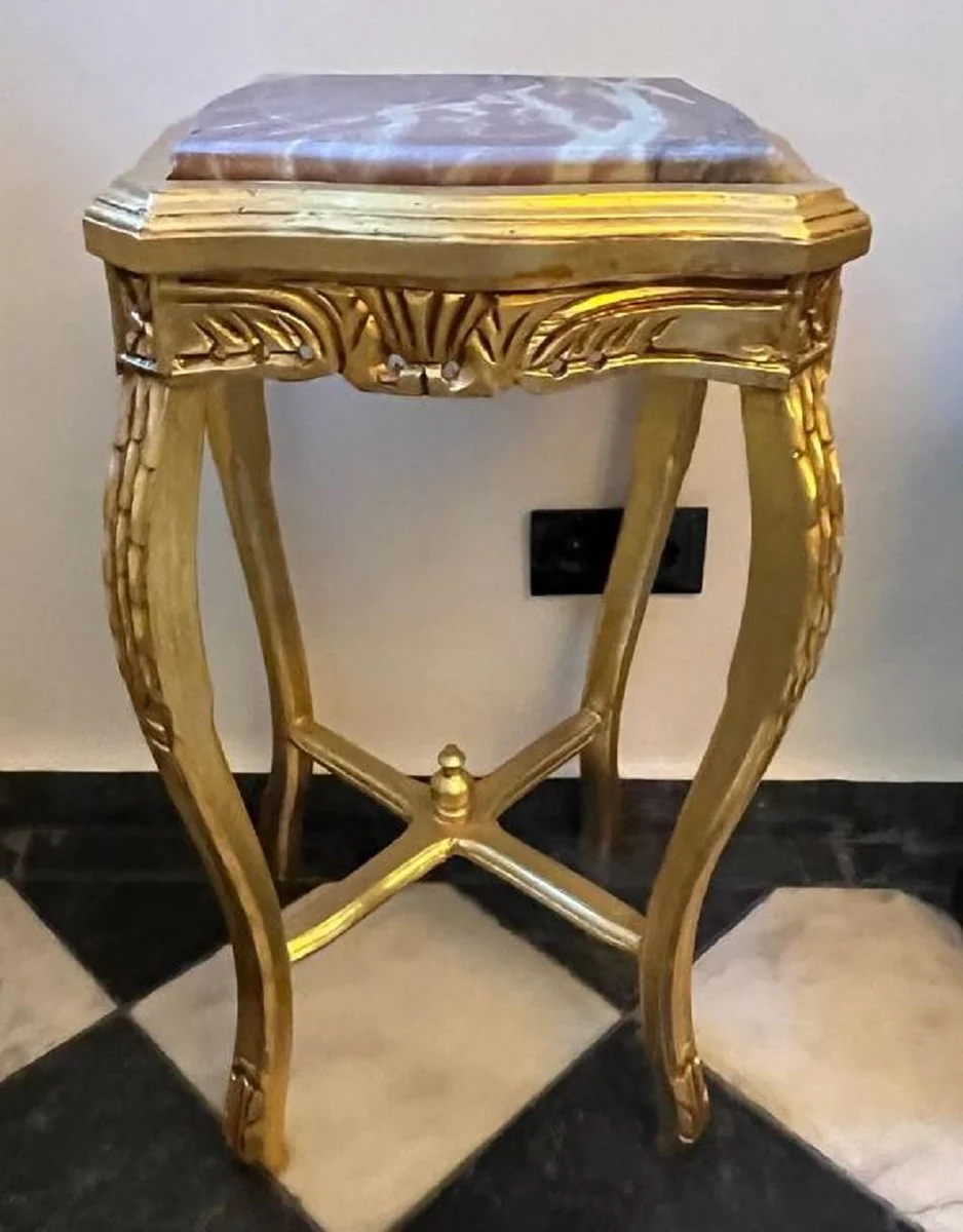 Barock Beistelltisch Gold / Grau - Quadratischer Antik Stil Tisch mit Marmorplatte - Barockstil Wohnzimmer Möbel im Barockstil - Barock Möbel