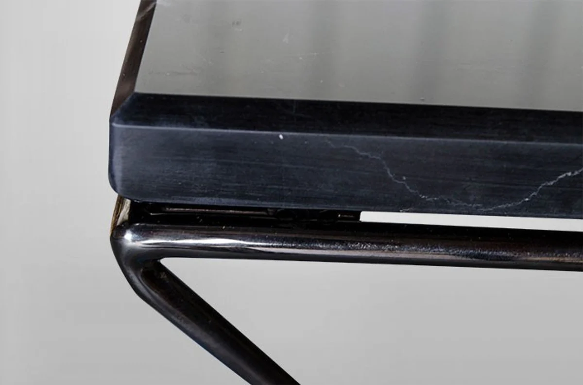 Art Deco Beistelltisch Schwarz Metall / Marmor 35 x 35 cm- Jugendstil Tisch - Möbel Blumentisch