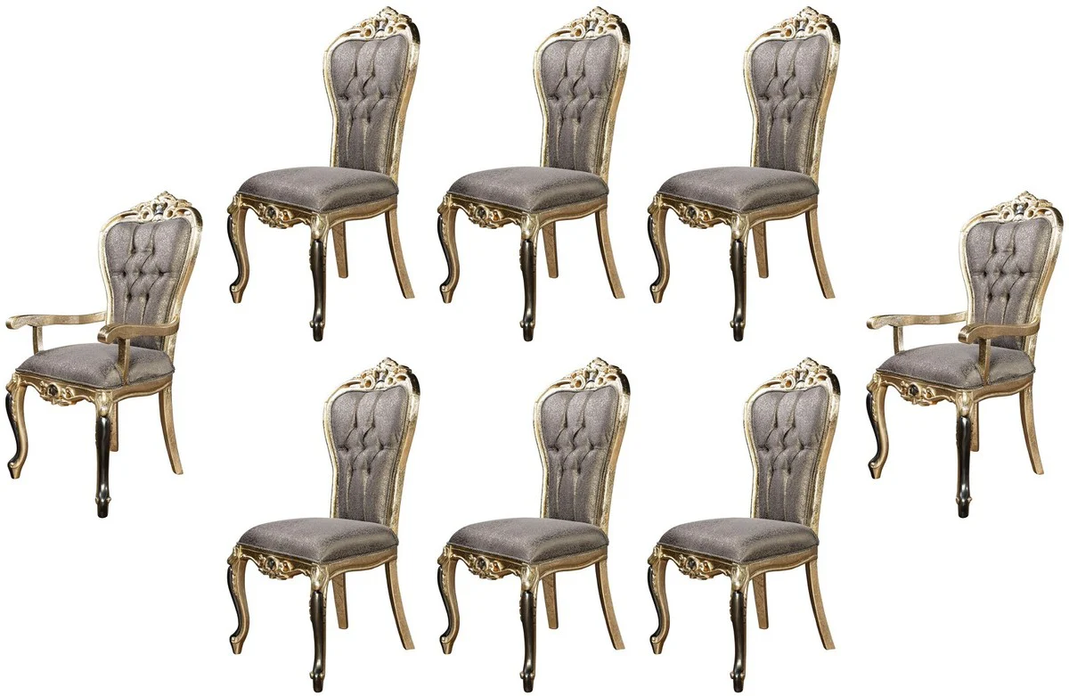 Luxus Barock Esszimmer Stuhl 8er Set Lila / Antik Gold / Schwarz - Handgefertigte Barockstil Küchen Stühle - Luxus Barockstil Esszimmer Möbel - Barock Esszimmer Möbel