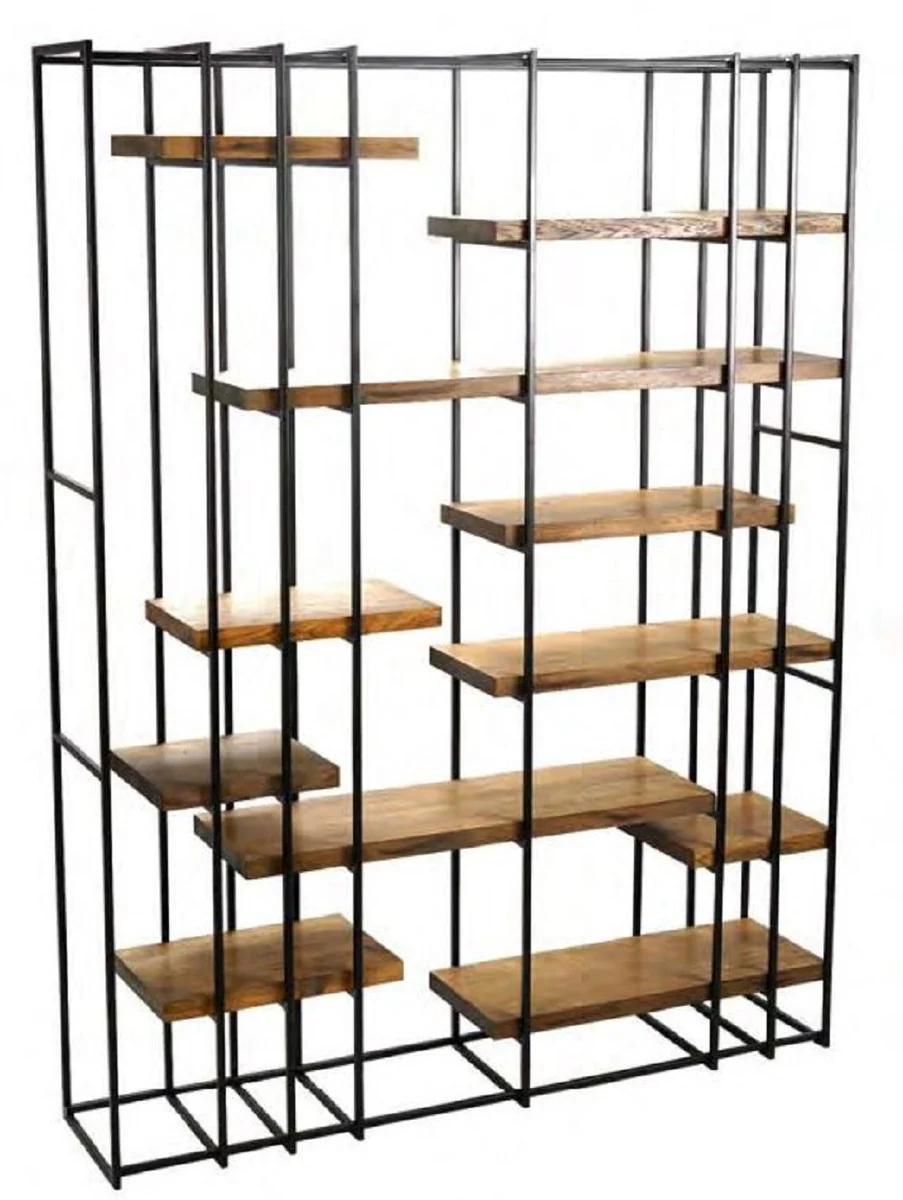 Luxus Regalschrank Schwarz / Naturfarben 160 x 35 x H. 210 cm - Wohnzimmerschrank - Bücherschrank - Luxus Möbel