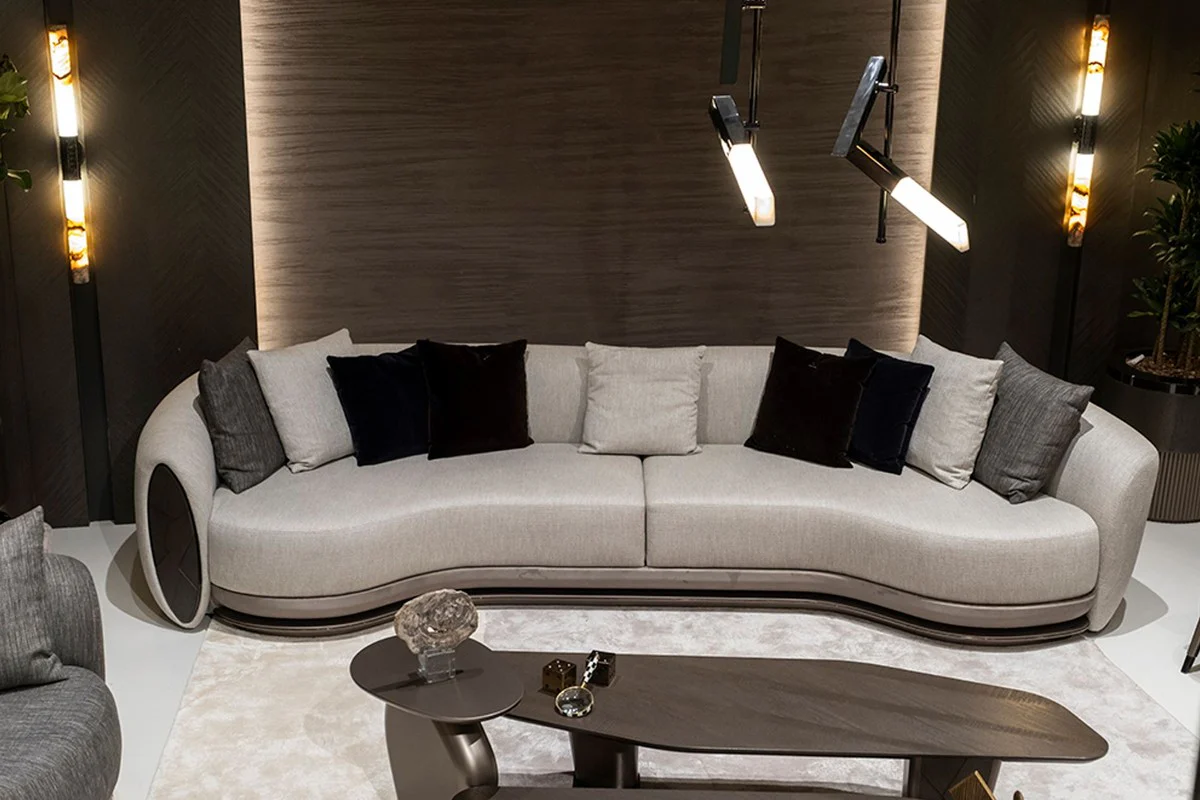 Luxus Sofa Grau / Dunkelbraun / Bronze 370 x 103 x H. 76 cm - Wohnzimmer Sofa - Hotel Sofa - Wohnzimmer Möbel - Hotel Möbel - Luxus Möbel - Luxus Kollektion