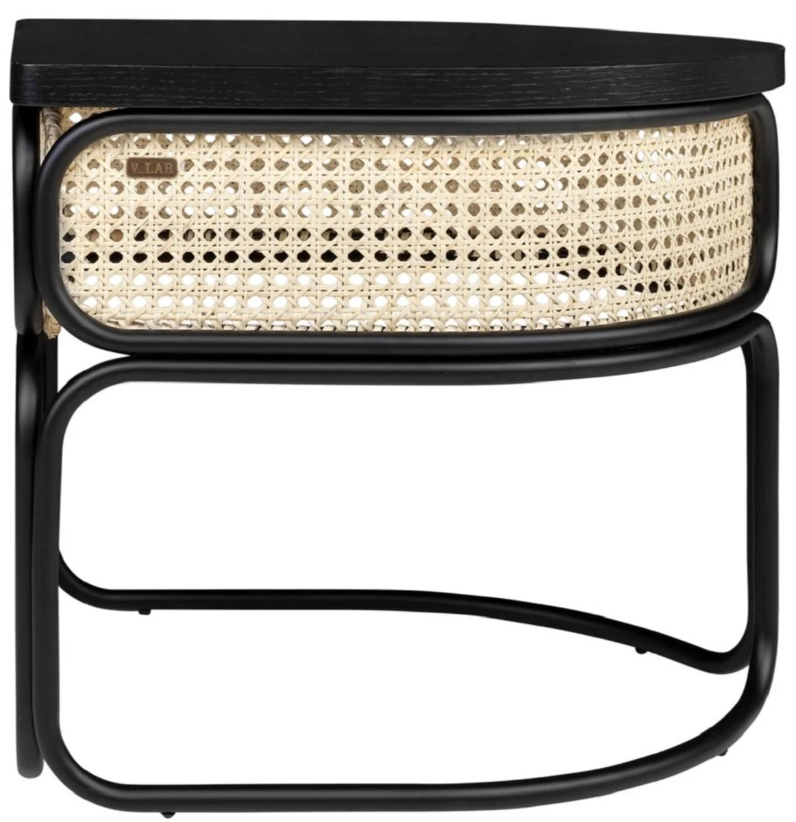 Designer Couchtisch Schwarz / Naturfarben 50 x 40 x H. 45,5 cm - Wohnzimmertisch mit Eichenfurnier Tischplatte edlem Rattangeflecht und pulverbeschichtetem Stahlrahmen