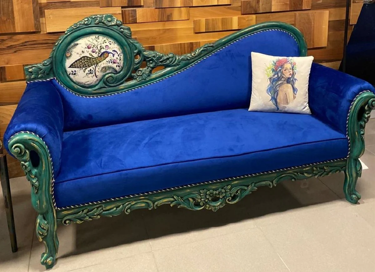 Luxus Barock Sofa Blau / Mehrfarbig / Grün - Prunkvolles Wohnzimmer Sofa im Barockstil - Barock Wohnzimmer Möbel