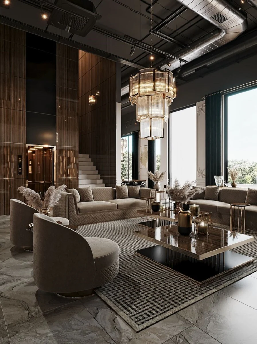 Luxus Wohnzimmer & Hotel Sofa Grau / Gold 260 cm