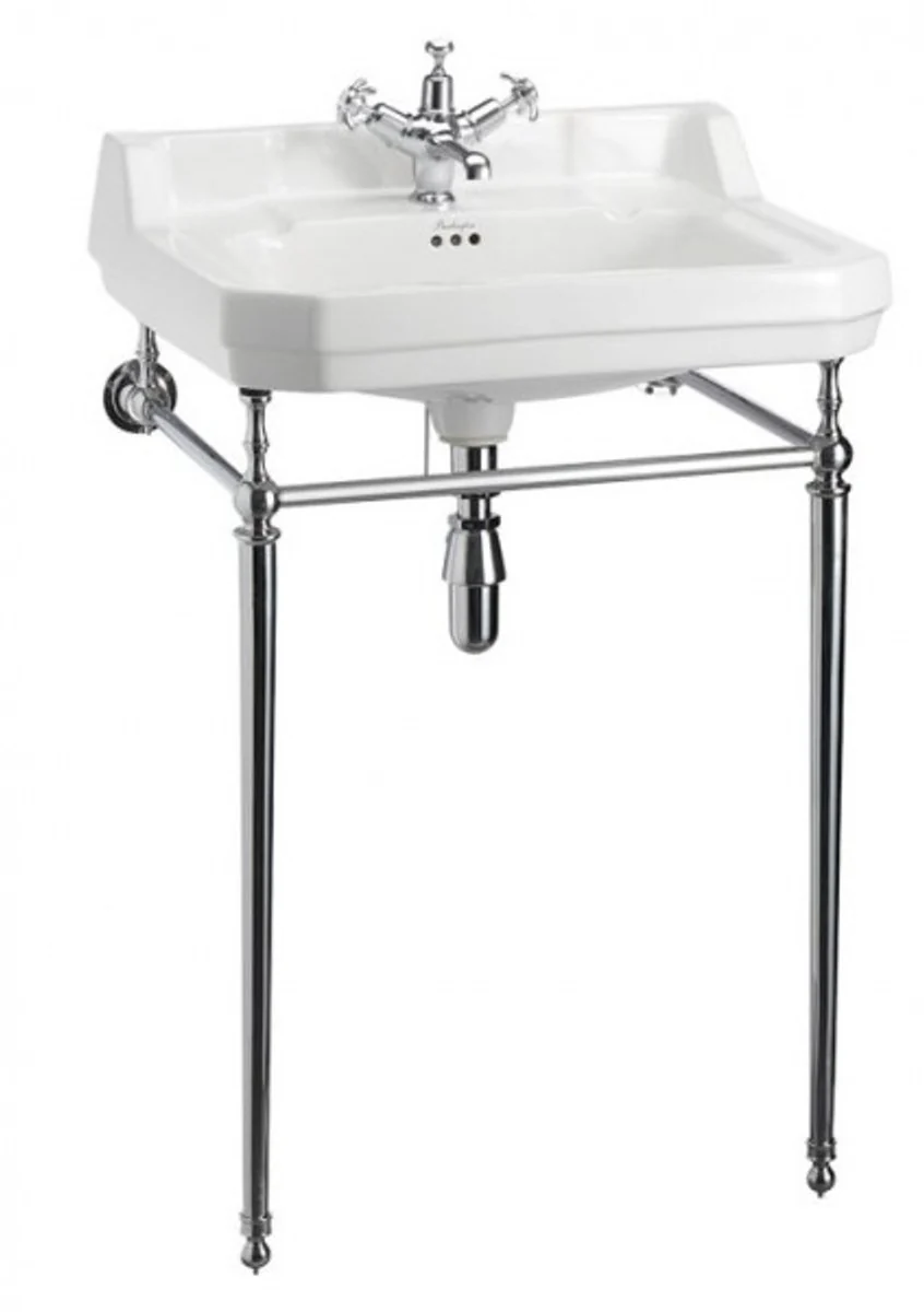 Jugendstil Stand Waschtisch Weiß / Chrom B 61cm Mod5 - Art Deco Waschbecken Barock Antik Stil